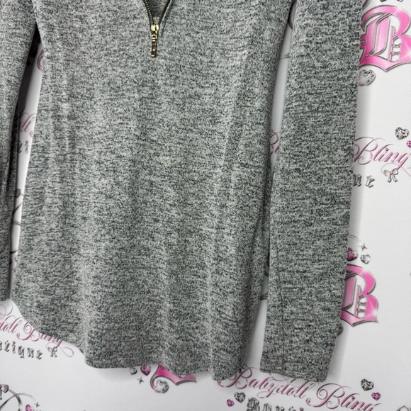 Dynamite top long sleeve zipper zip up grey gold soft stretchy V neck comfy - Picture 8 of 9
